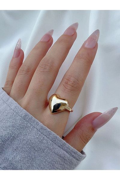 Eylülün Takısı Women's Gold Color Adjustable Heart Model Ring
