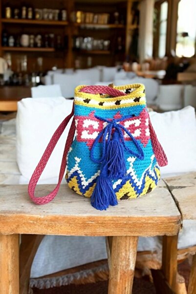 Pötikare Butik Atölye Desenli Heybag's Pamuklu El Örmesi El Yapımı Askılı Kad...