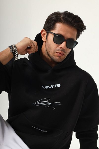 The Champ Clothing Суитшърт с качулка от полар Mm75 с щампа в черен цвят и голям размер