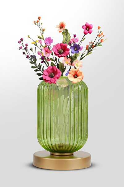 MINIMAL ETICARET VE BILGI TEKNOLOJILERI Floral Vase Lotus Forest Green Cam Yapay Çiçek Vazo