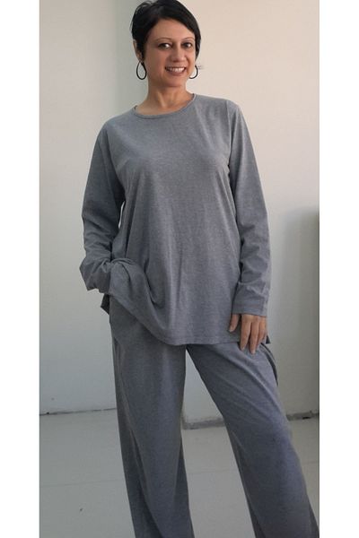Mertcan Butik Set de pijamale din viscoză pieptănată, cu fundul gri