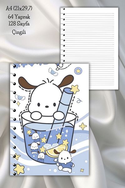 daily notebook دفتر ملاحظات مدرسي مخطط مقاس A4 من Pochacco - 64 ورقة (21x29,7 سم)