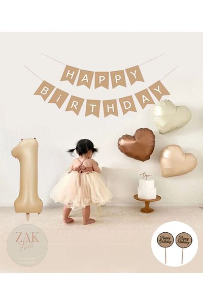 ZEAP Retro Number Kraft Foil Balloon Set - Happy Birthday Written Banner