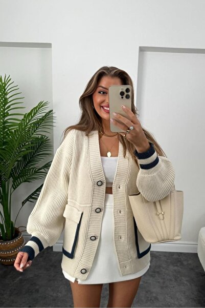 Lady Pixie Cardigan de buzunar de culoare naturală de calitate de lux pentru ...