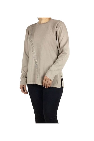 ECE GİYİM Women's Winter Mother's Bluz with Stones on the Front