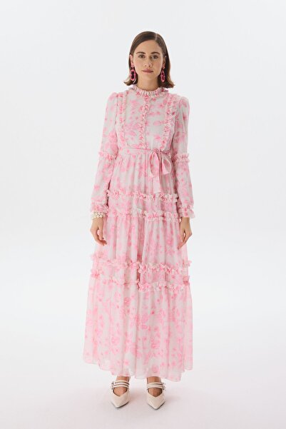 QALVE Ruffle Detailed Patterned Chiffon Dress