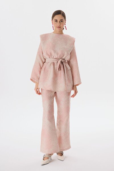 QALVE Jacquard Trousers Set - Belt Detailed