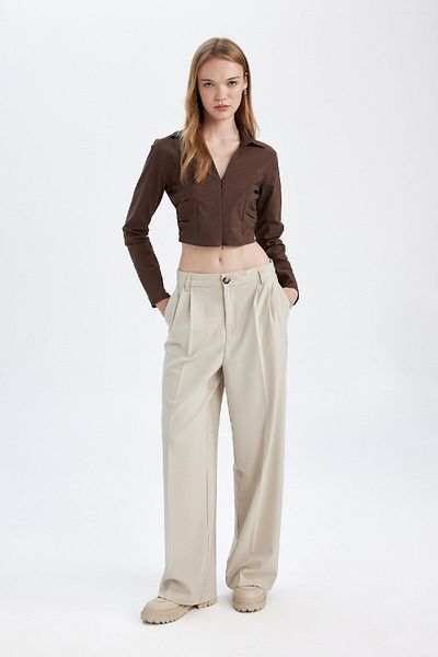 DeFacto High Waist Wide Leg Classic Pants - Fleto Pocket, Standard Length D8150Ax24Au