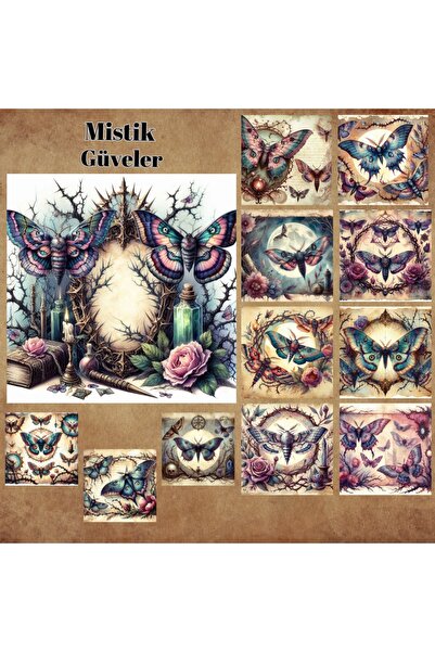 Pink Swan Craft Vintage Mystical Moths - Set de 12 autocolante pentru albume ...