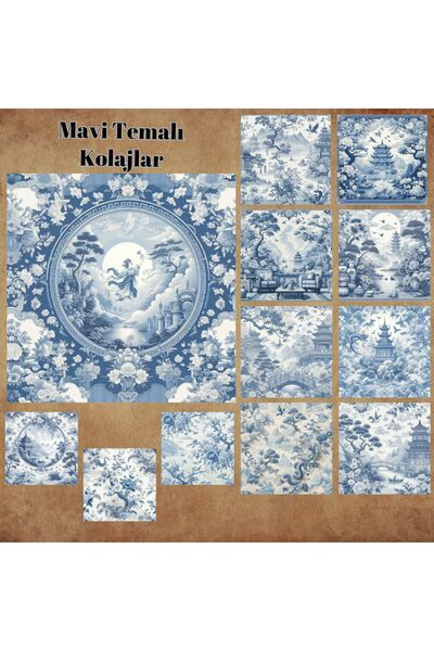 Pink Swan Craft Mavi Temalı Kolaj Vintage 12 Adet Scrapbook Bullet Journal Ma...