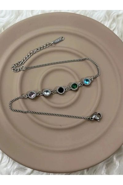 stainless steell Colorful Motif Transparent Chain Steel Anklet