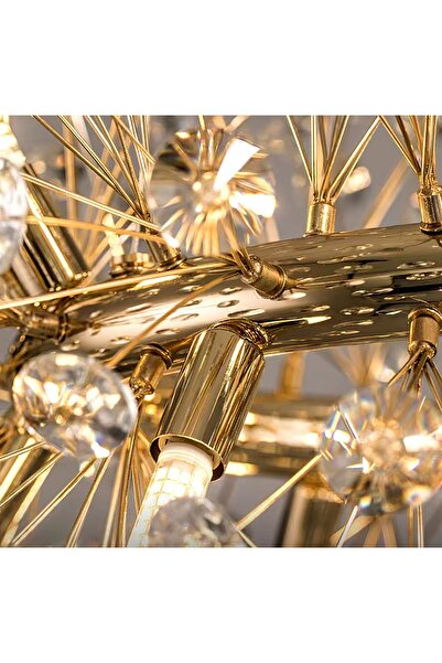 burenze Luxury Collection Modern Sarkıt Kristal Taşlı Avize Yemek Masası Elips Gold Sarı 100 Cm