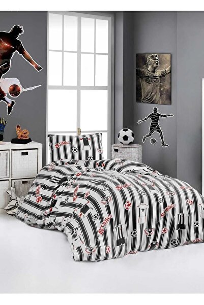 MORRİVAL Single Black-White 90X190 Elastic Duvet Cover Set - 155X215 Quilt Cover