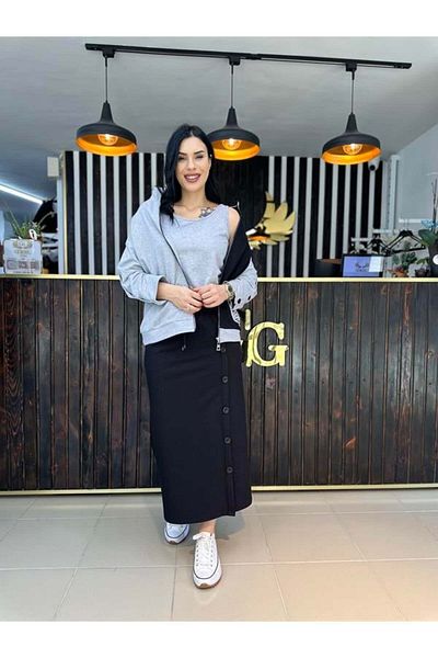 GÖKSEL Black Gray 3-Piece Pearl Cotton Skirt Set - Large Size