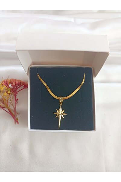 stainless steell KUTUP YILDIZI UÇLU İTALYAN ÇELİK KOLYE