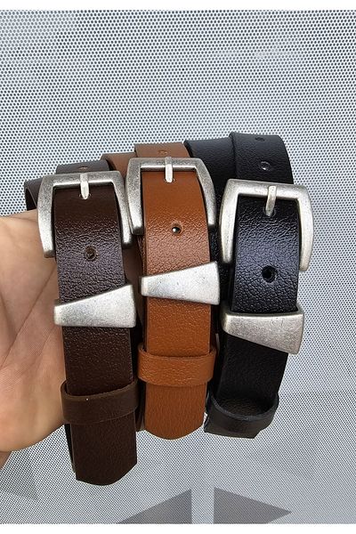 Kemerix Black-Tan-Bitter Brown Σετ με 3 100% γνήσιες δερμάτινες ζώνες - φινίρισμα από κασσίτερο και λεπτομέρεια πόρπης