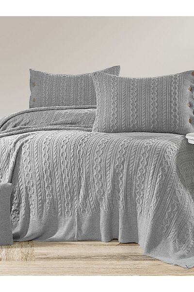 YGT Home Double Grey Tirko Bedspread Set - Water 4 Pieces, 240X260