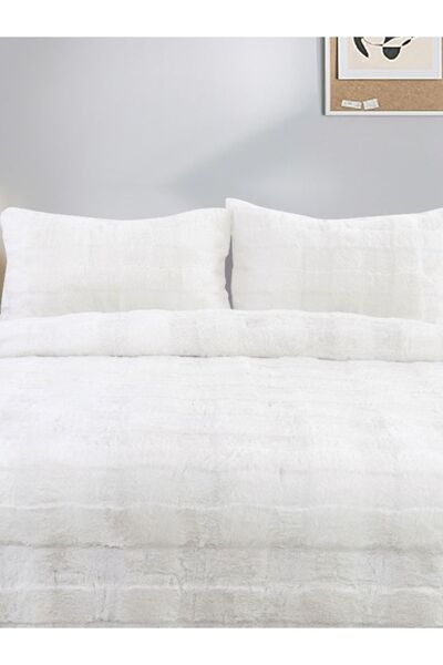 Genel Markalar Sonnia Tavşan Tüyü Çift Kişilik Yatak Örtüsü Takımı Krem | Peluş 220x240