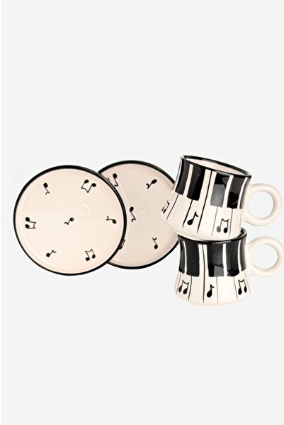 Porsellena 4 Piece Piano Patterned Coffee Cup Set - Handmade Set of 2