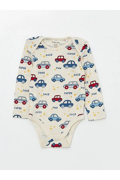 LC Waikiki Lcw Baby - Cream Crew Neck Printed Snap Body for Baby Boy Set of 2