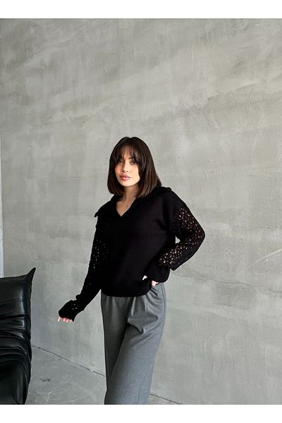 NATUFIAN STORE Pulover de damă oversize din tricotaje cu mâneci și găuri brodate