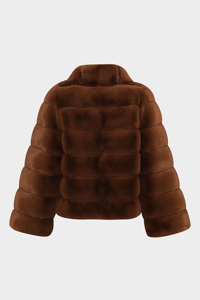 Açelya Okcu Premium Stand Collar Women's Rex Faux Fur Jacket