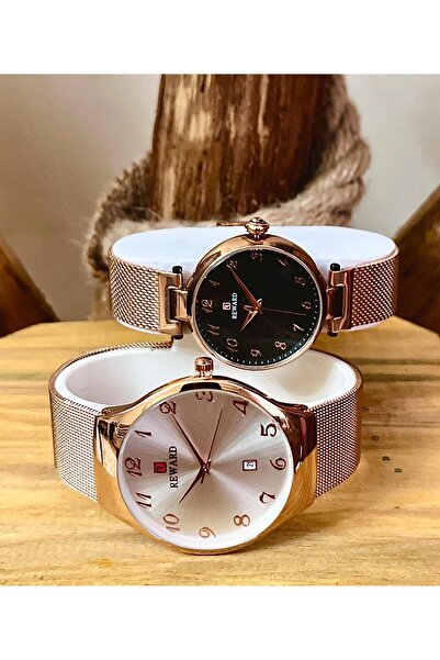 Reward Rose Gold Hasır Kordon Klasik Rakamlı Sevgili Çift Kol Saat Kombin