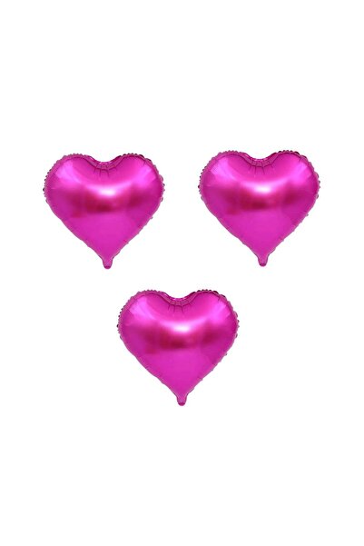 BAL10 DÜNYASI Heart Foil Balloon 3 Pieces Fuchsia