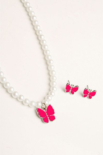 EUROMODA Red White Yellow Turquoise Black Navy Colorful Butterfly Design Necklace and Earring Set