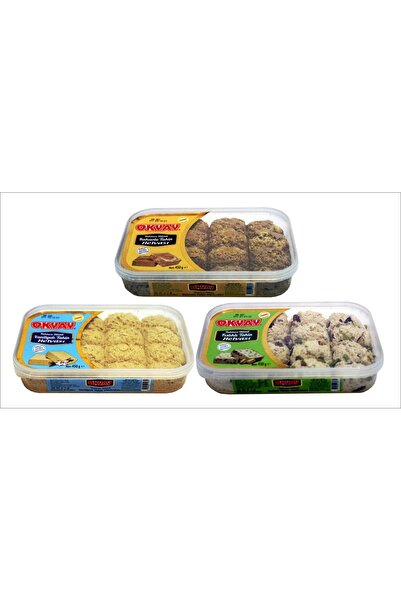 Okyay AVANTAJ PAKETİ 3'lü lezzet bir arada! (450 gr. baklava dilimli helva x3 kakaolu,vanilyalı, fıstıklı)