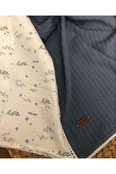 HEYBELİ ORGANİK %100 Pamuk Müslin Örtü / Indigo Pike Set