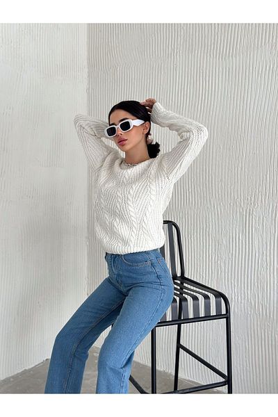 fiolin Pulover cu model tricot cu gât crew