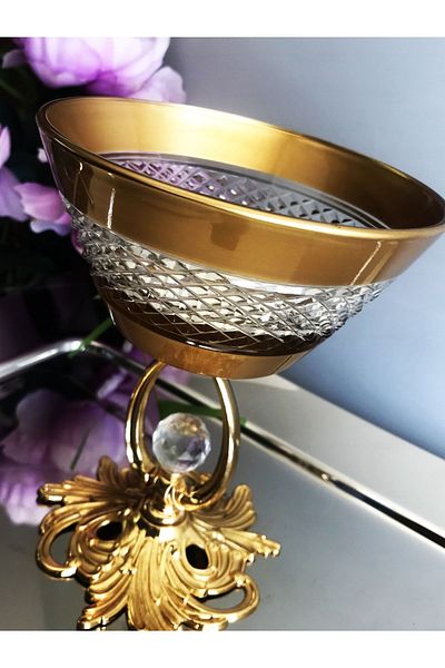 DECOSTYLE Vega Magnolya Gold Metal Bowl - Snack and Ice Cream Bowl 345Cc