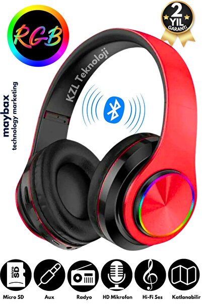 POLYGOLD Bluetooth Kulaklık Kablosuz Stereo Kulaklık Macaron Kulaklık Kırmızı