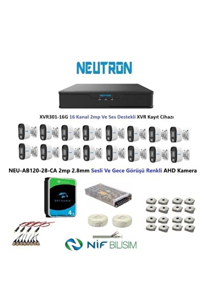 NEUTRON 2mp 16 kameralı Gece Renkli Sesli Dış ortam AHD Full Kamera Seti 4TB ...