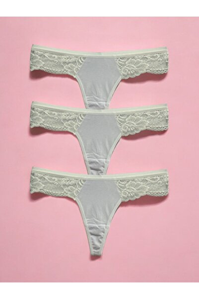 CENSEY Yanları Dantel Detaylı Brazilian Tanga Külot 3'lü Set