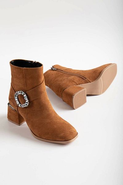 MFT AYAKKABI Tan Suede - Μπότες με τακούνι και αγκράφα