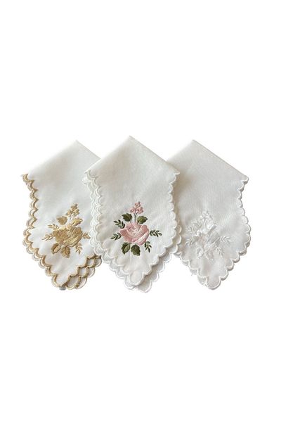 QBR Home Colorful Gold and White Rose Embroidered Set of 3 Bread Cover