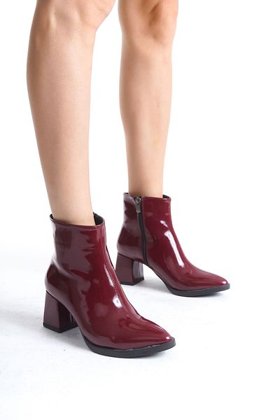oyyo Shiny Patent Leather Women's Heeled Boots - Zippered Daily Stylish Design