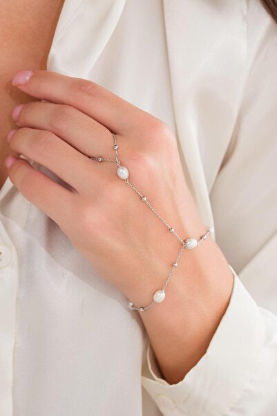 Tmt Silver Gümüş İnci ve Küçük Toplu Pearl Şahmeran El Zinciri Bileklik