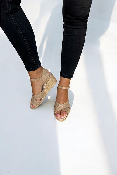 Y&D Shoes Дамски летни ленени сандали с кръстосани крака – дизайн с еспадрила на танкетка