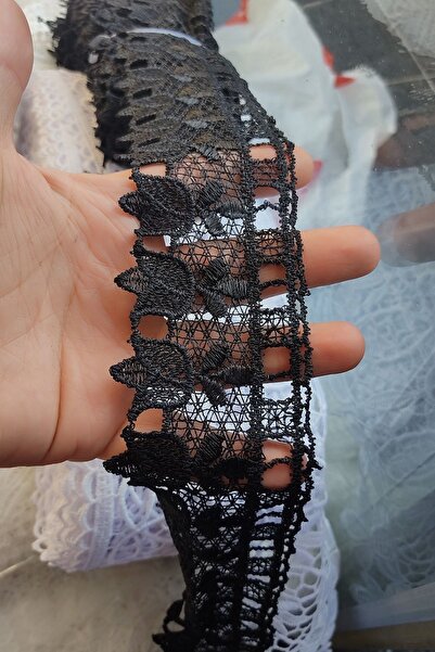 DUAYEN güpür dantel siyah lale desen 1 metre