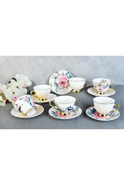 SERAMİKCİ Gilded Brown Fincani - Birdy Flower Pattern