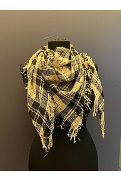 Gönülden Tasarım Ekose Unisex Cotton Pushi Scarf Shawl - 100X100 Cm, Brown