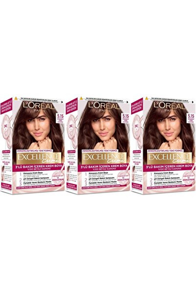 L'Oreal Paris Excellence Saç Boyası 5.15 Efsanevi Türk Kahvesi 3'lü Set Yenil...