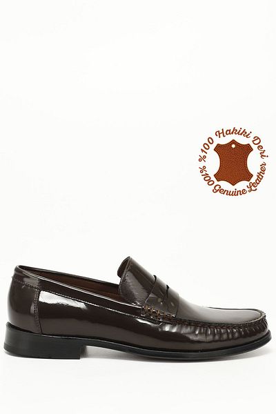 GÖNDERİ(R) BROWN Patent Leather Platinum Genuine Leather Leather Sole Loafer Casual Men's Shoes 01139