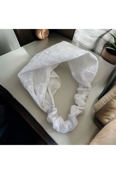 alsaccessories Țesătură albă pentru femei, cu model floral în interior, cu tăietură largă, cu bandă elastică pentru păr, clemă de păr