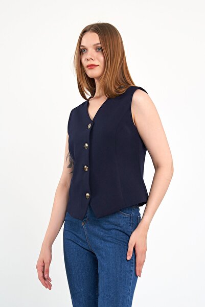 Blue Black Lacivert Kısa Klasik Yelek