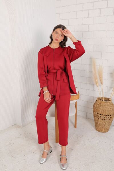 Melike Tatar طقم منتفخ أحمر كلاريت سكوبا - 6-687