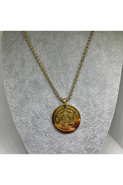 ZD JEWELRY Çelik 316 L Kararmaz Hz Süleyman Mührü Dualı 45 cm Burgu Zincir Ka...